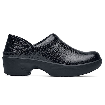 Shoes For Crews Women's Lila Whitney Clog, Leather Upper, Black Crocodile, Size 8.5 Medium 42356